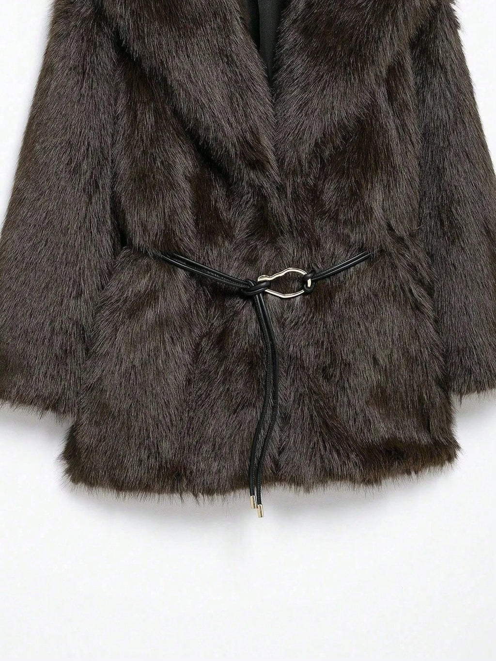 IG Women Large Lapel Belted Waist Faux Fur Mid-Length Coat, Long Sleeve Winter Warm Elegant Fluffy Outerwear