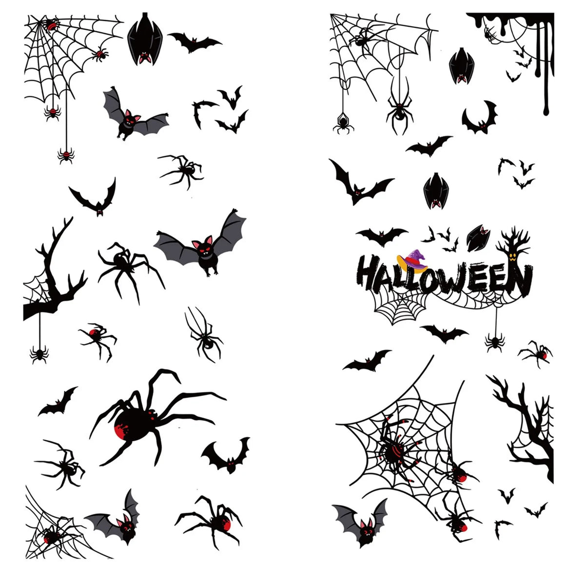 Halloween Window Cling Sticker Set, Skeleton, Witch and Ghost Designs