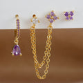 3PCS Set Stainless Steel Crystal CZ Butterfly Ear Stud Earring Gold Plated Pendant Water Drop Cartilage Earring Piercing Jewelry