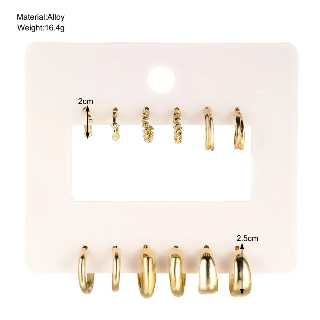 6Pcs/set Stainless Steel Crystal Zirconia Hoop Earring for Women Metal Circle Geometric Cartilage Piercing Earrings Set Jewelry
