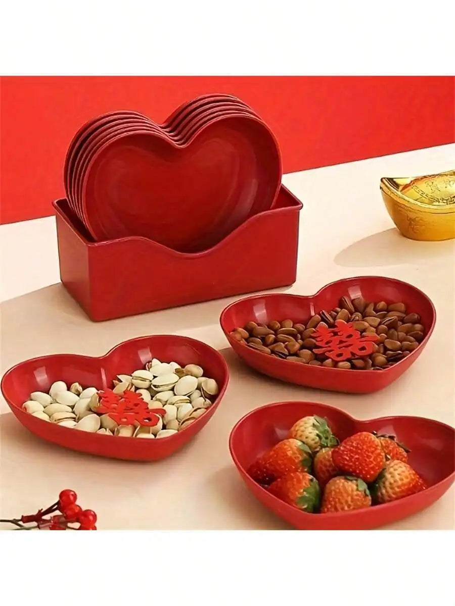 1/5/10/20pcs Plastic Heart Shaped Dinner Plate Set - Red And Pink Heart Themed Fruit Snacks Plate,Suitable For All Parties