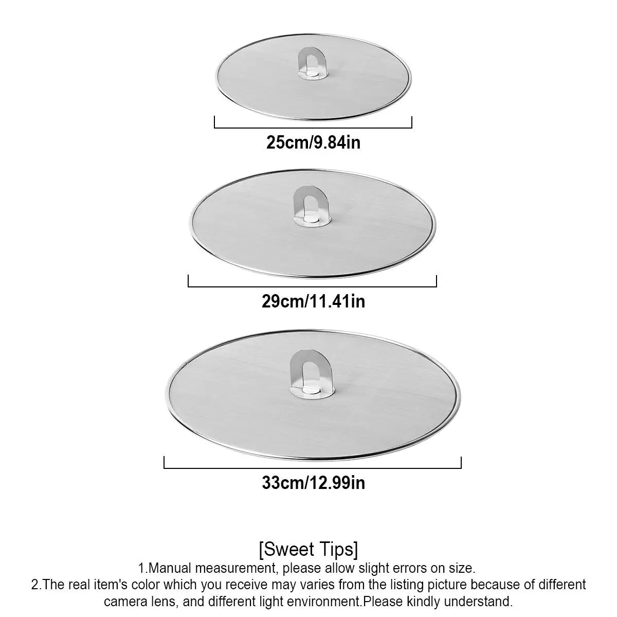 3-Piece Splatter Screen Set for Frying Pans, 13"/11.4"/9.8", Stainless Steel Grease Guard, Ultra-Fine Mesh Lid, Fold-Flat Design