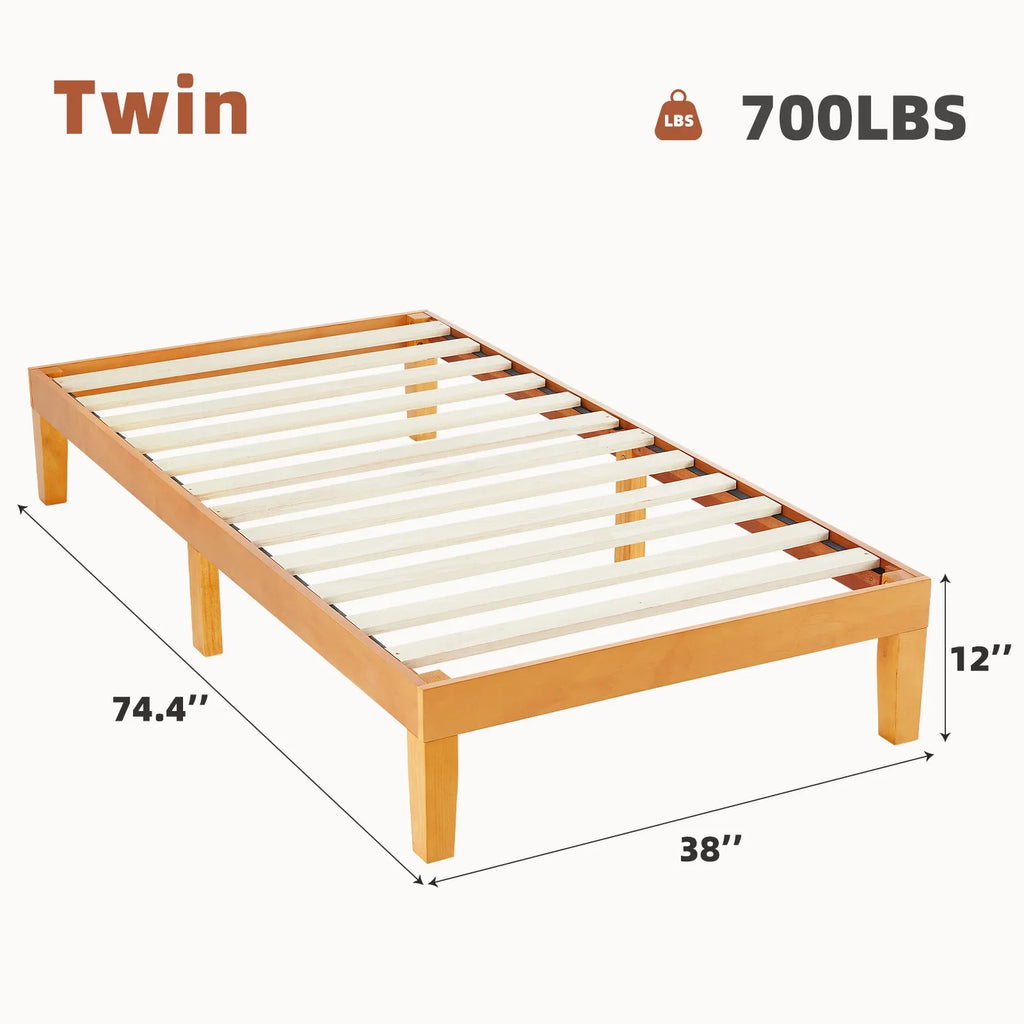 JHK All Size Solid Wood Bed Frame with Sturdy Wood Slat Support No Box Spring Needed Easy Assembly Eco-Friendly For Living Room