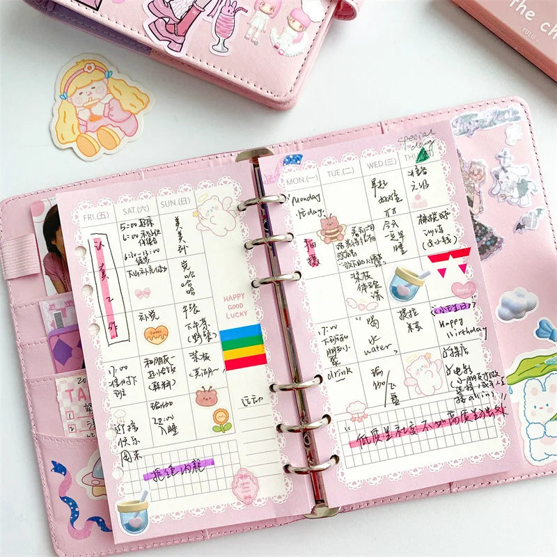 A6 Cute Binder Rabbit Week Plan Todo Paper Refill Accessories 120gsm Loose-leaf Notebook Journal Diary Paper School Stationery