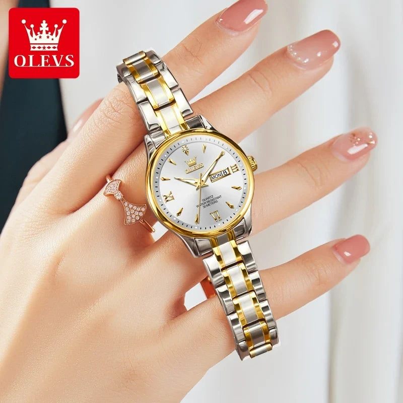 OLEVS 9806 Brand Couple Watch Calendar Waterproof Luminous Quartz Watch for Men's and Lady's Original Fashion Lover's Watches