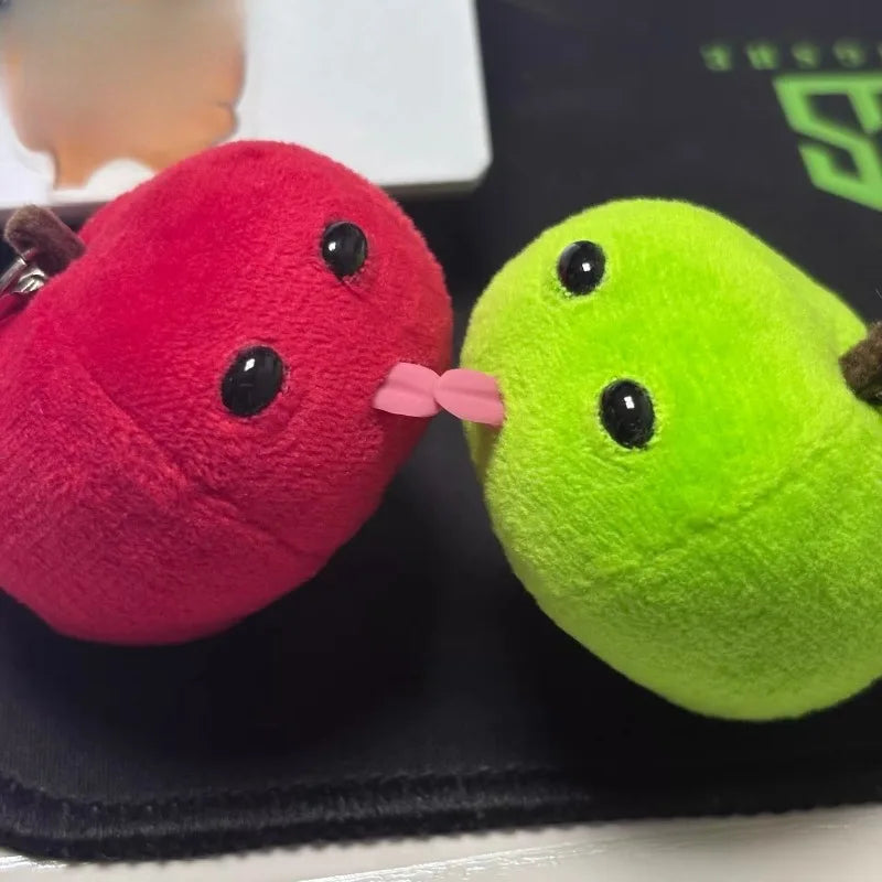 Abstract Tongue Out Apple Funny Plush Doll Keychain Backpack Pendant Creative Fruit Keyring Accessories Gift for Friends Couple