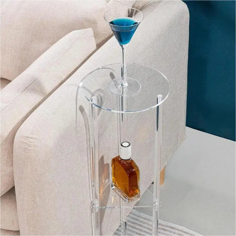 3 Tier Clear Acrylic Side Table Small Drink Side Table Small Space Round Furniture NightStand for Home Balcony Bathroom Sofa