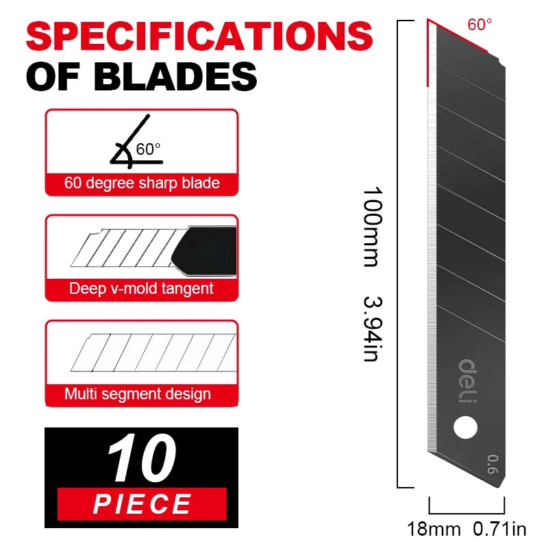 Heavy Duty 18mm Utility Knife Blades, 0.6mm Thick 60° Angle Alloy Steel, for Flooring, Packaging & Industrial Materials Cutting