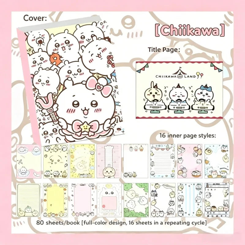 Chiikawa Cute Notebook 80 Sheets, Full Color Kawaii Journal Notepad for Note Taking School Office, Great Gift for Chiikawa Fans