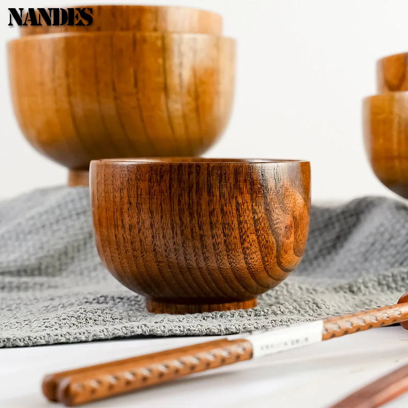 Sour Jujube Wood Old Lacquer Household Bowl Japanese Style Wooden Soup Rice Bowls Tableware For Kids Children Adults