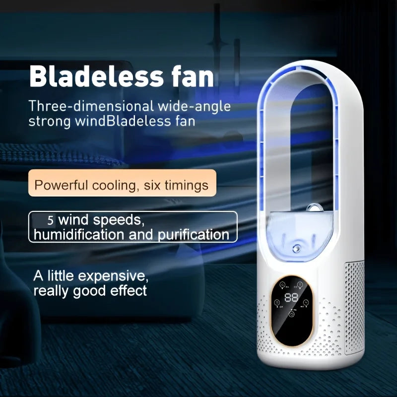 Portable USB Bladeless Tower Fan with LED and Mist Features