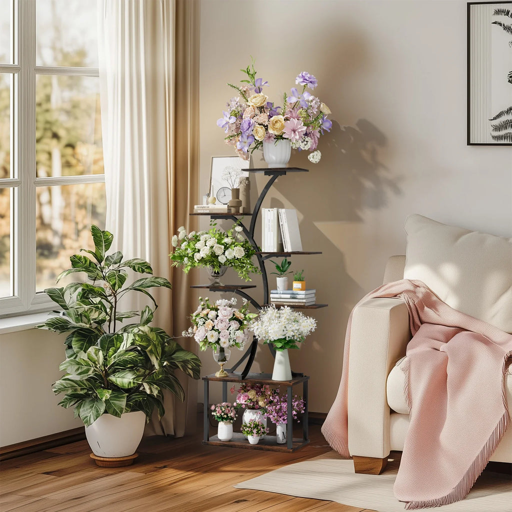 Industrial Tree-Shaped Plant Stand Display Rack Multiple Organizer Shelves Corner Flower Holder for Home Garden Decor