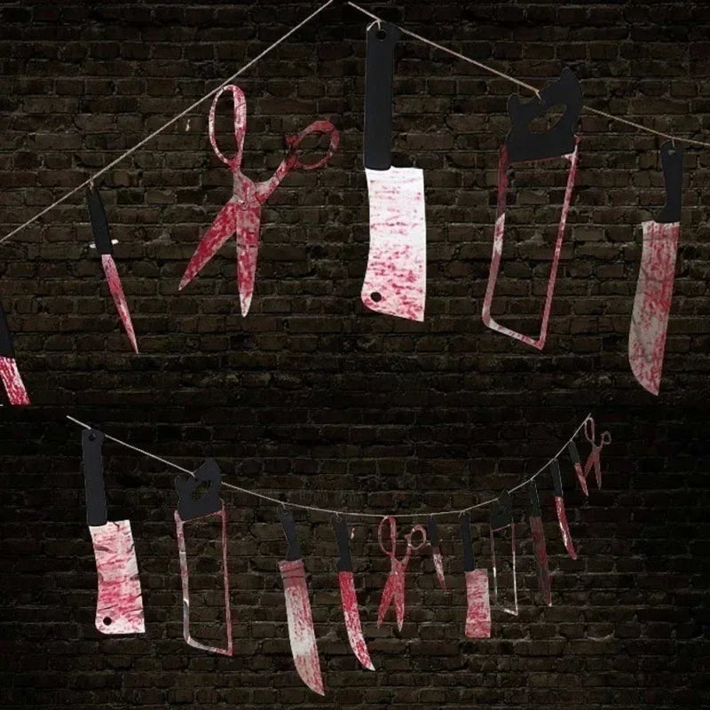 Halloween Horror House Garland Banner with Paper Cutouts