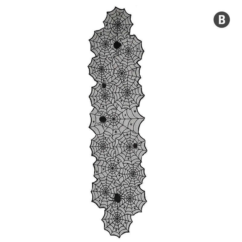 Black Halloween Spider Web Table Runner - 46 x 183 cm