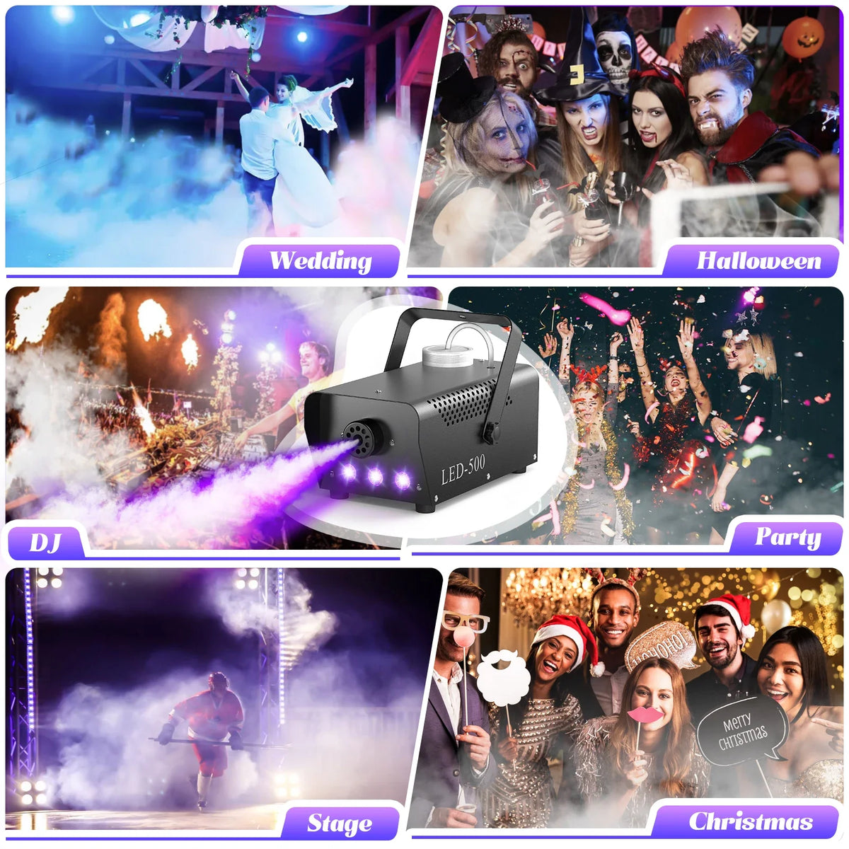 Fieryzeal 500W Fog Machine with RGB LED and Remote