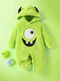Baby boy monster embroidered demon ear hat plush jumpsuit