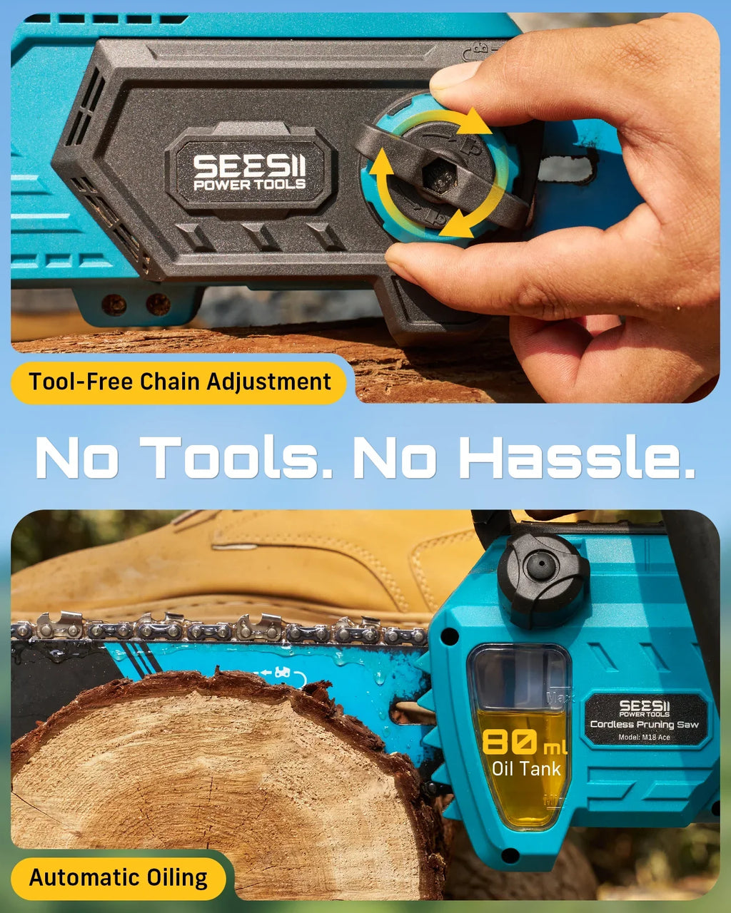 SEESII 40V 18-Inch Cordless Brushless Chainsaw with 2 Batteries
