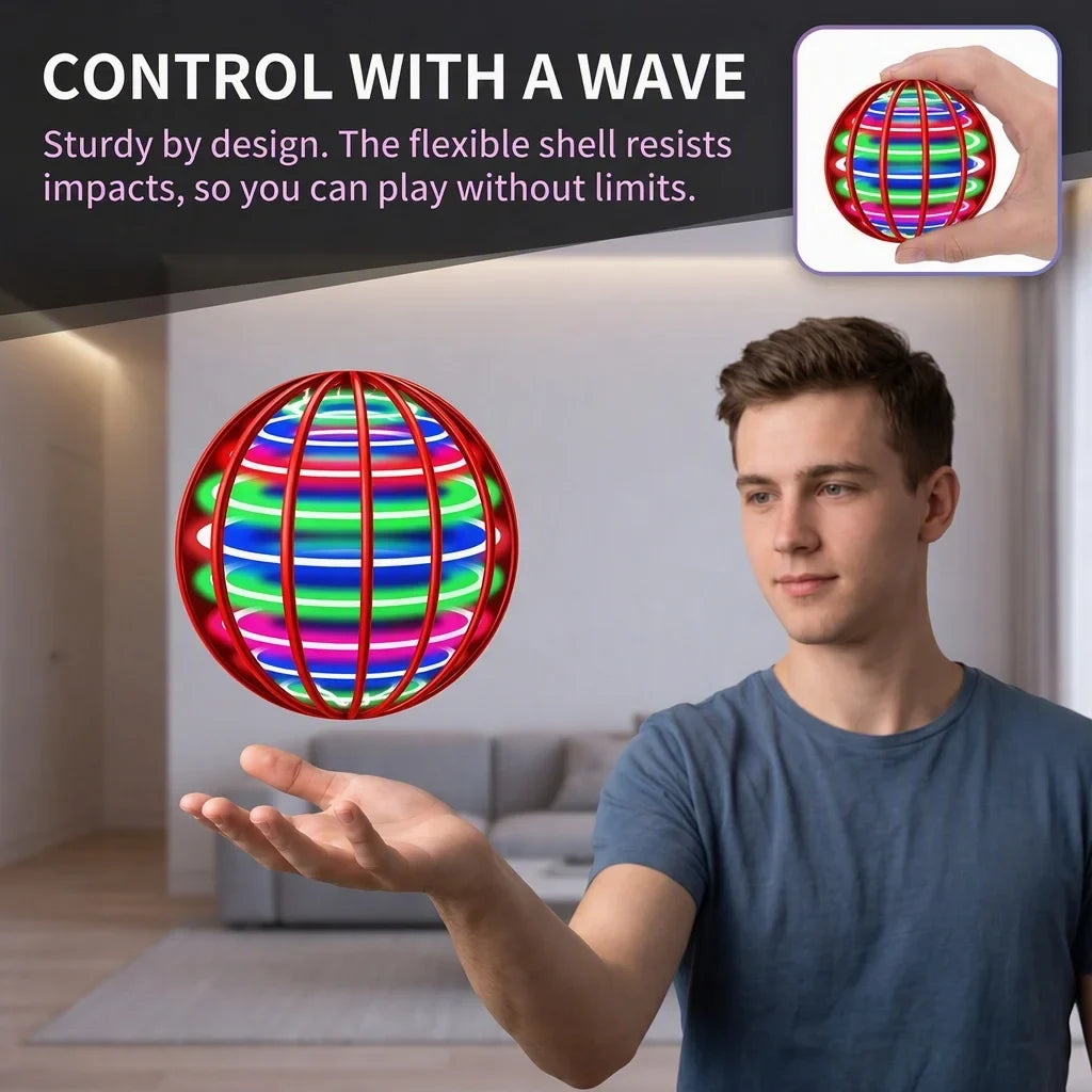 Pro Magic Hand Controlled Flying Ball with Glow LED Lights and Hover Spinner, 360° Rotating Outdoor Fidget Toy for Teens & Adult