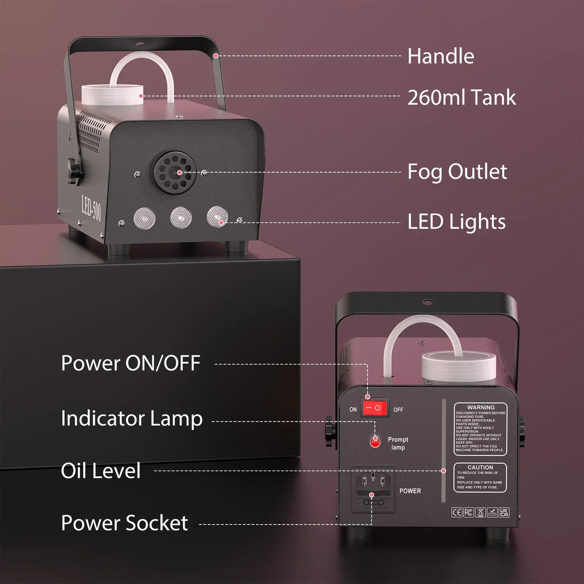 U’King 500W RGB Fog Machine with Remote Control