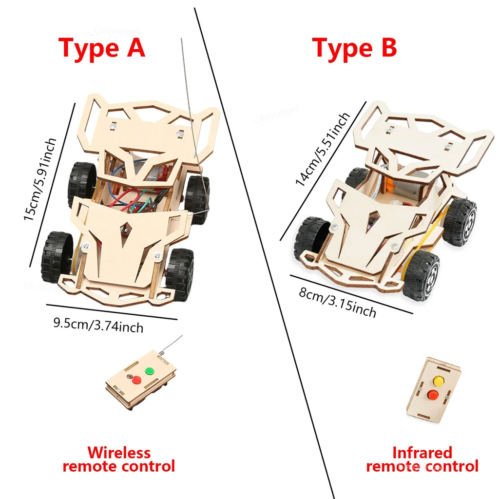 DIY Wooden Remote Control Car Kit STEM Building Toy Educational Science Project Wireless Racing Car for Kids Teens Gifts