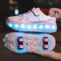 Children LED Light Sneakers 4 Wheels Luminous Shoes with Wheels Lights Rechargeable Girls Boys Women Kids Roller Skates Shoes
