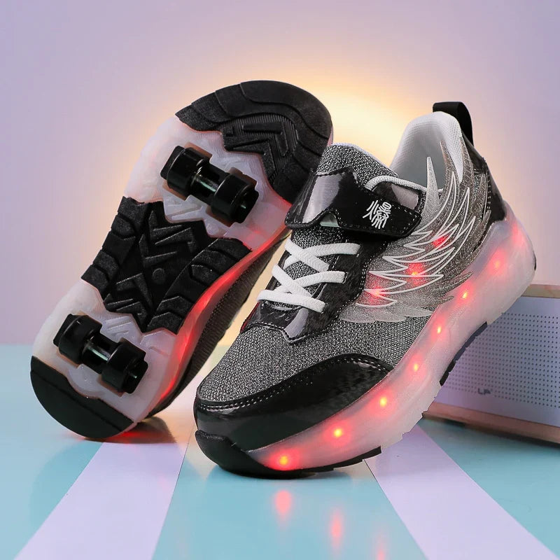 Kids' Light-up Roller Skates, 4-wheel Skate Shoes With Rechargeable LED Lights, Casual Breathable Sports Shoes for Students, Detachable Wheels