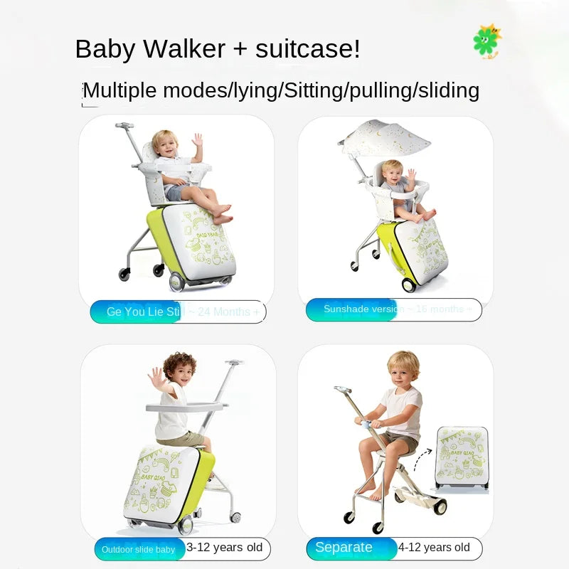 Children Travel Suitcase PP Material Sit to Ride On Rolling Luggage Carry-on Cabin Suitcase for Kids