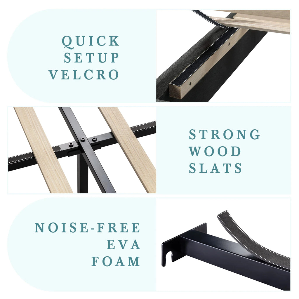 HOOMIC Upholstered Platform Bed Frame with Headboard and Wood Slats