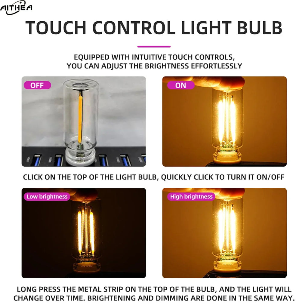 Halloween DecorAITHEA Led Glass Light  Usb Night Light Bulb Touch Dimming Usb Night Light For Car Interior Bedroom Home Decor