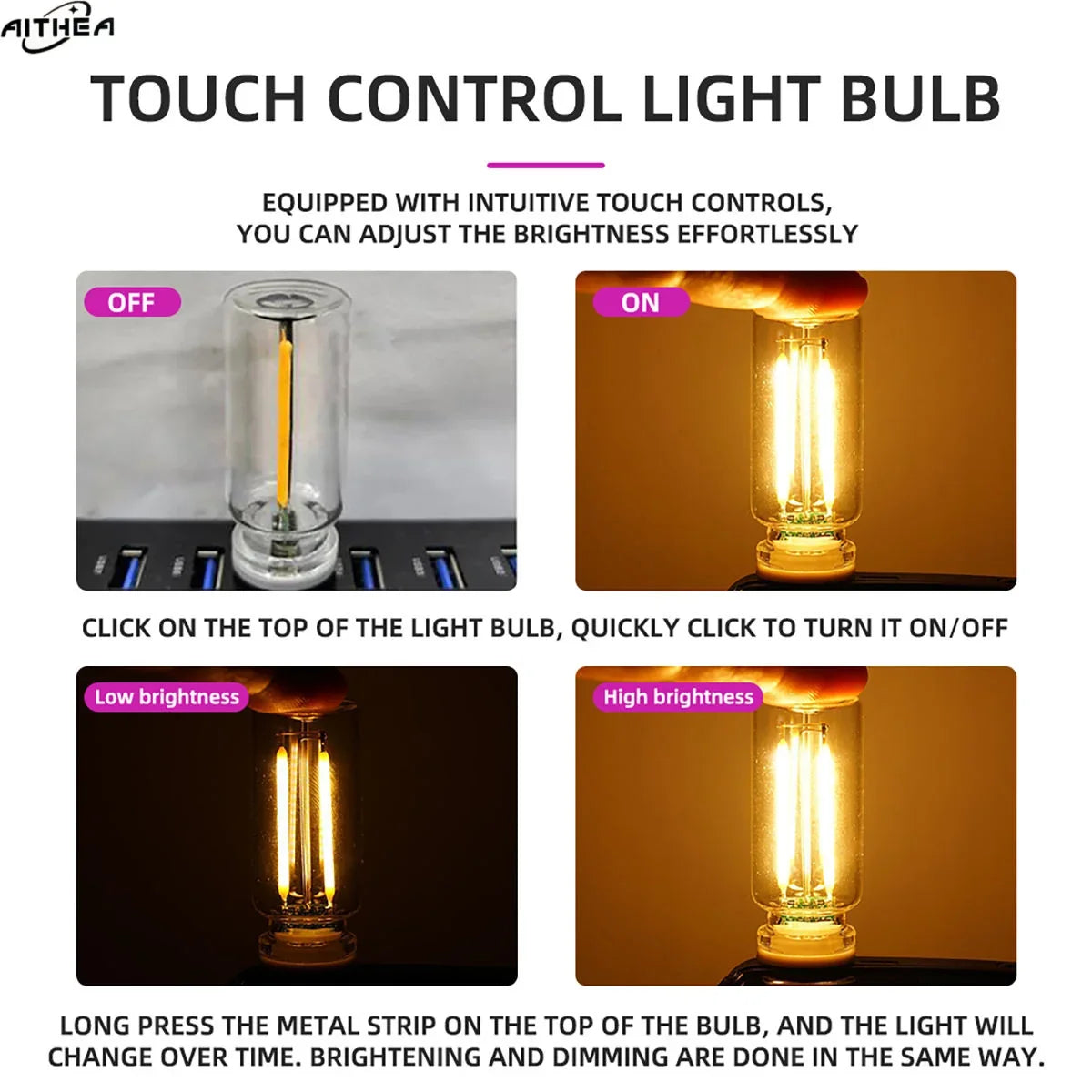 Halloween DecorAITHEA Led Glass Light  Usb Night Light Bulb Touch Dimming Usb Night Light For Car Interior Bedroom Home Decor