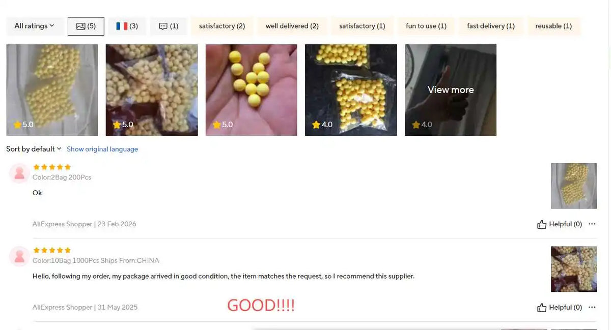 BB Bomb1000 Rounds Airsoft BBs Bullets 0.12g Hunting Shooting 6mm BB Strikeball Rifle Gun Plastic BB Balls Yellow Paintball Ac