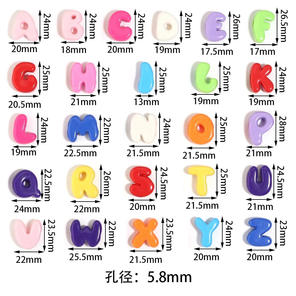20-30pcs/lot Big Hole Cartoon English Letters Acrylic Beads Colored Loose Spacer Beads For Jewelry Making DIY Necklace Keychain