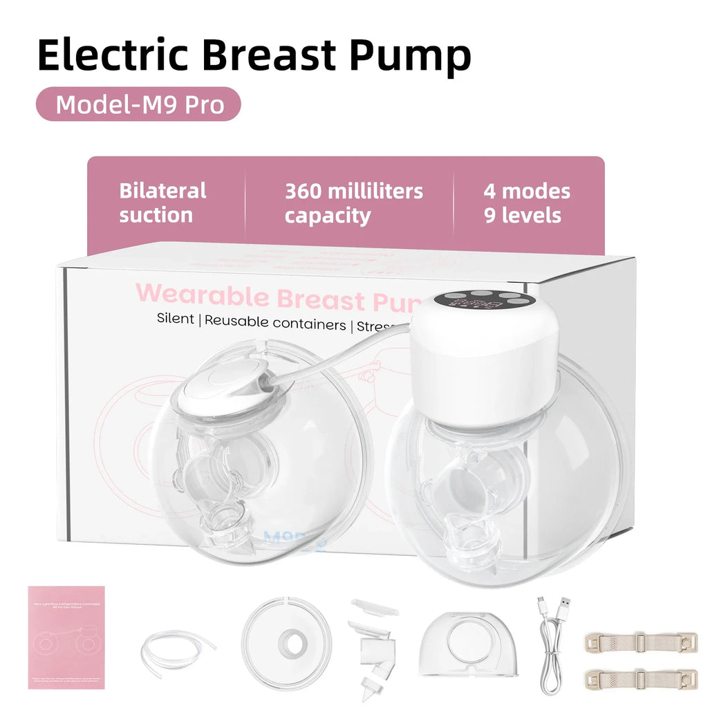 2-in-1 Wearable Breast Pump Hands Free Electric Breast Pumps Comfort Milk Collector W/ LCD Display 4 Modes & 9 Level,300mmHg MAX
