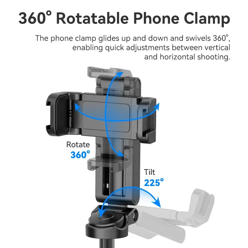 Ulanzi JJ02 Tripod with Remote Folded Wireless Selfie Stick for Smartphone iPhone Android with Phone Clip Cold Shoe