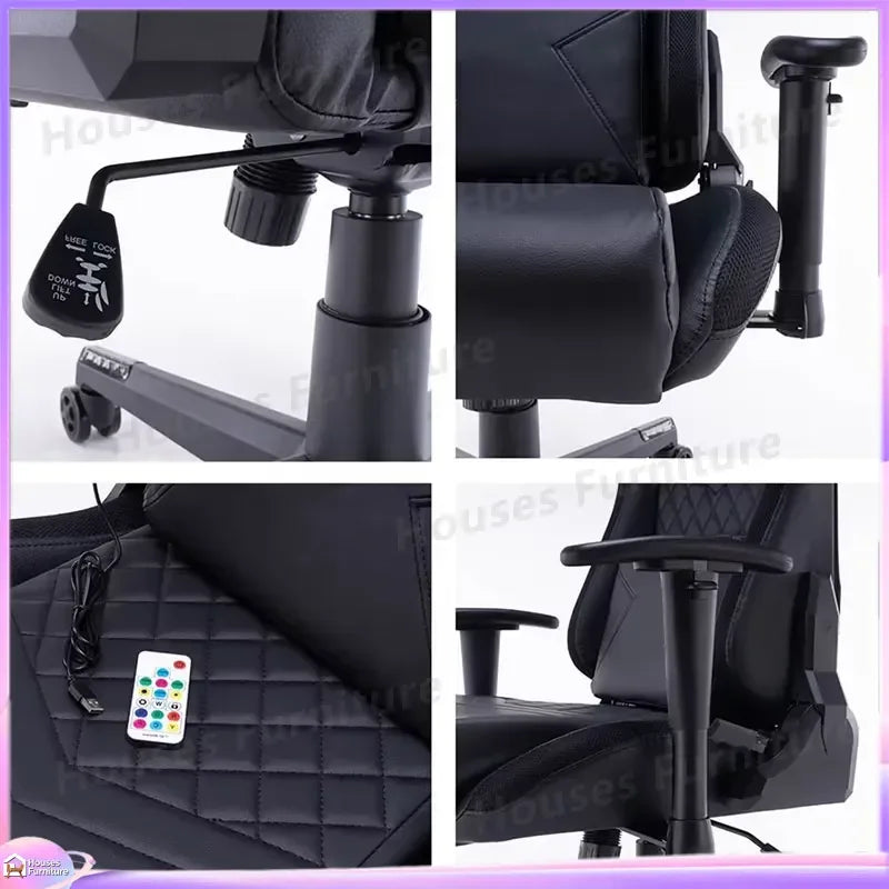 210 Gaming Chair Ergonomic Office Computer Desk Seat Adjustable Backrest Headrest RGB LED Light Imitation Leather Gamer