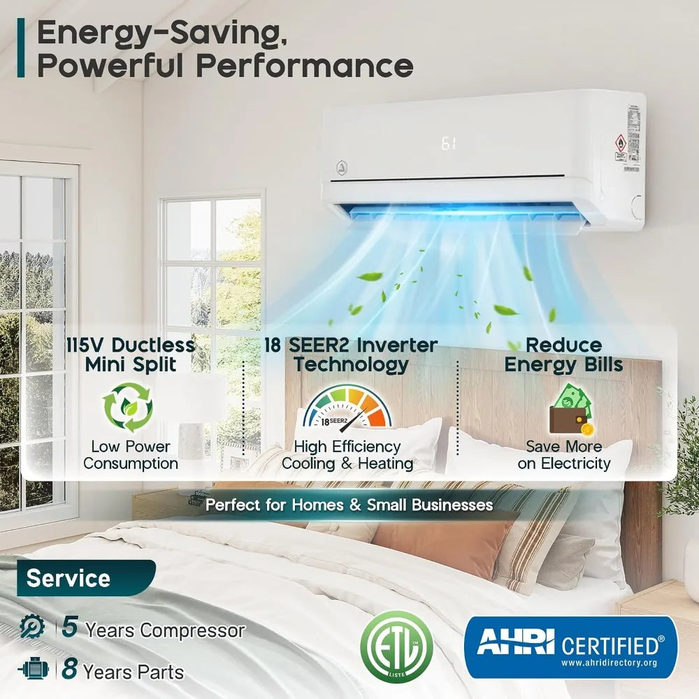 Easy DIY Series 12000 BTU Mini Split AC Heat Pump,18 SEER2 115V,Pre-Wired Indoor & Vacuum-Free Outdoor Unit,Custom