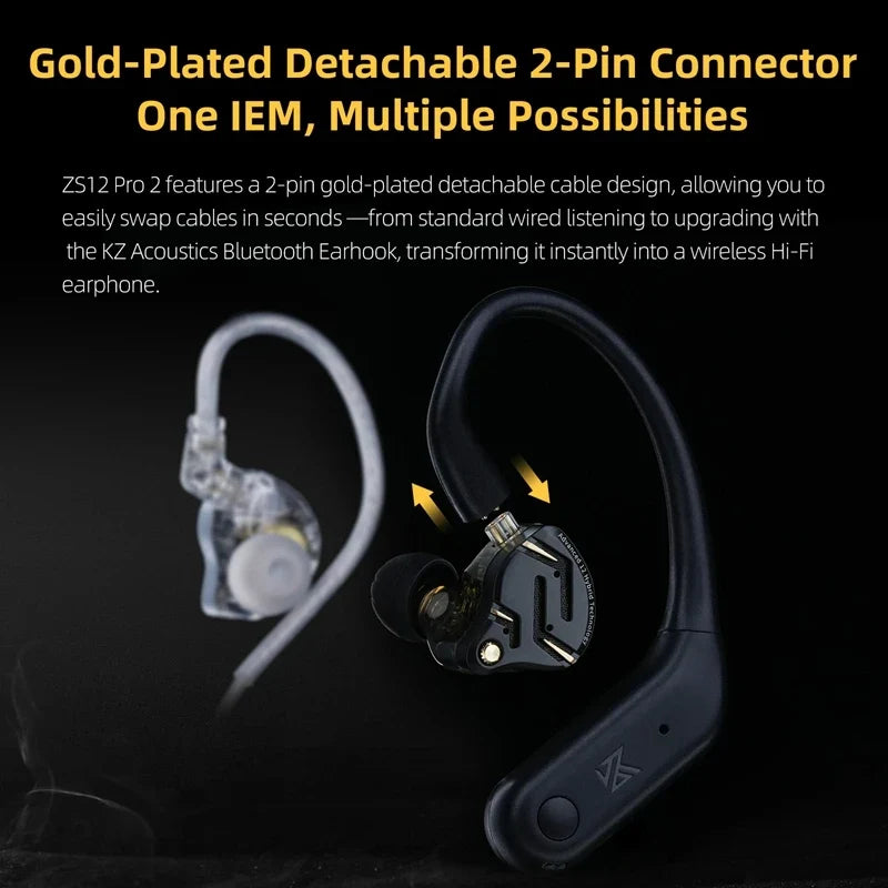 KZ ZS12 Pro 2 Flagship-Grade HiFi IEM Earphones Ultra-Linear 1DD+5BA Hybrid Driver Clarity Sound Wired Headphones Detachable Cable Ergonomic Gaming Earbuds