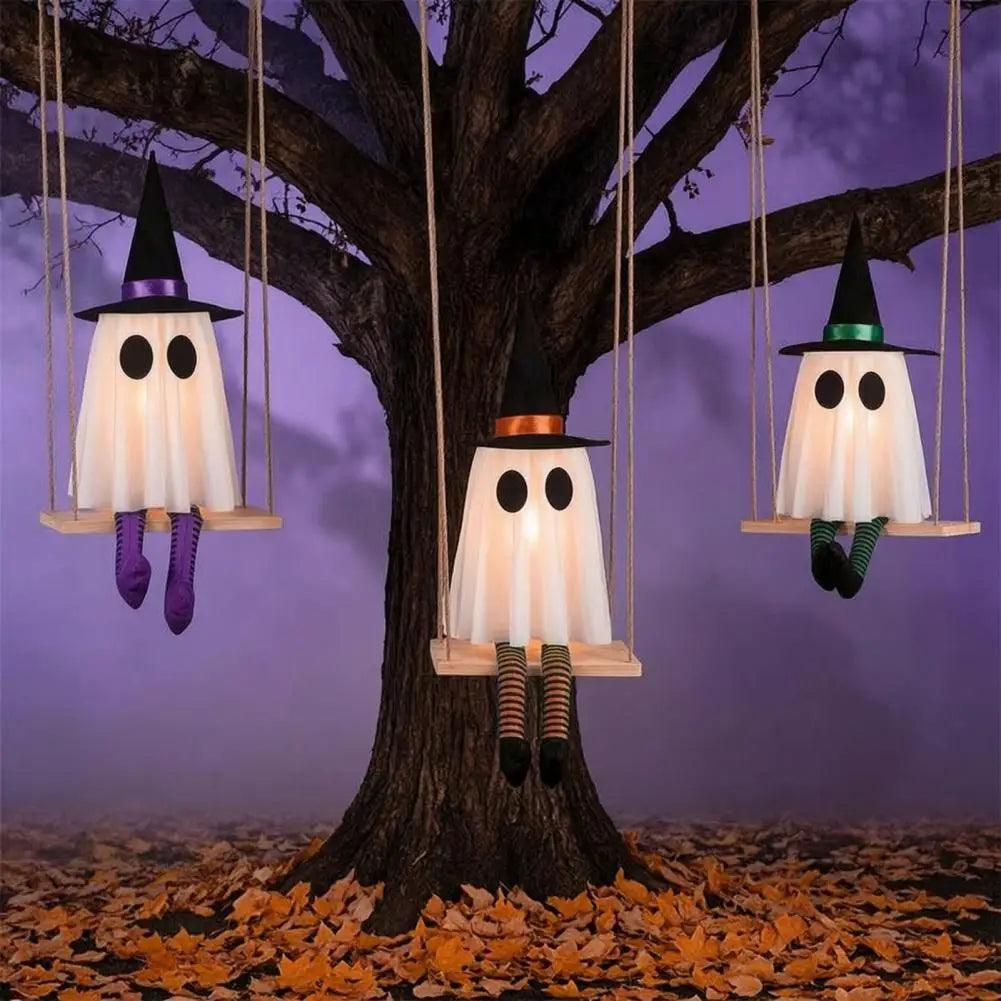 Halloween Hanging Swinging Ghost with Witch Hat, 85cm