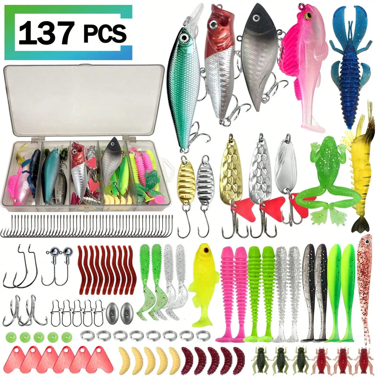 411/241/196/137/85pcs Fishing Lure Set, With A Box, Soft Baits, Spoon Baits, Hooks, Hard Baits And Other Fishing Accessories Sets, Universal For Seawater And Fresh Water