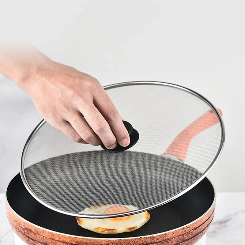1 Pc Black Splatter Screen Anti Grease Frying Pan Oil Splash Guard Lid Fine Mesh Splash Guard Cover Lid Kitchen Tools