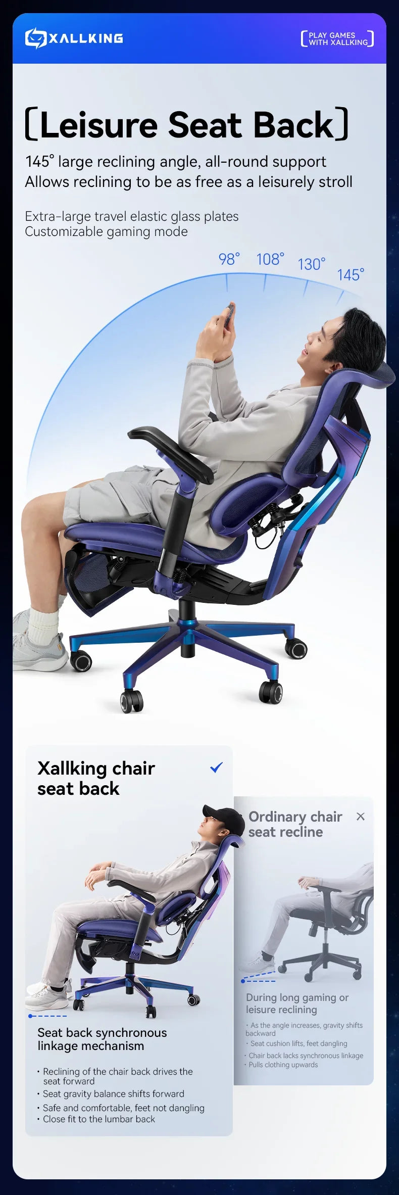 【CHIMU HOME】 SIHOO X3Pro Blue-Purple-Red Gradient Ergonomic Gamer Chair for Esports Gaming High Back Computer Chair