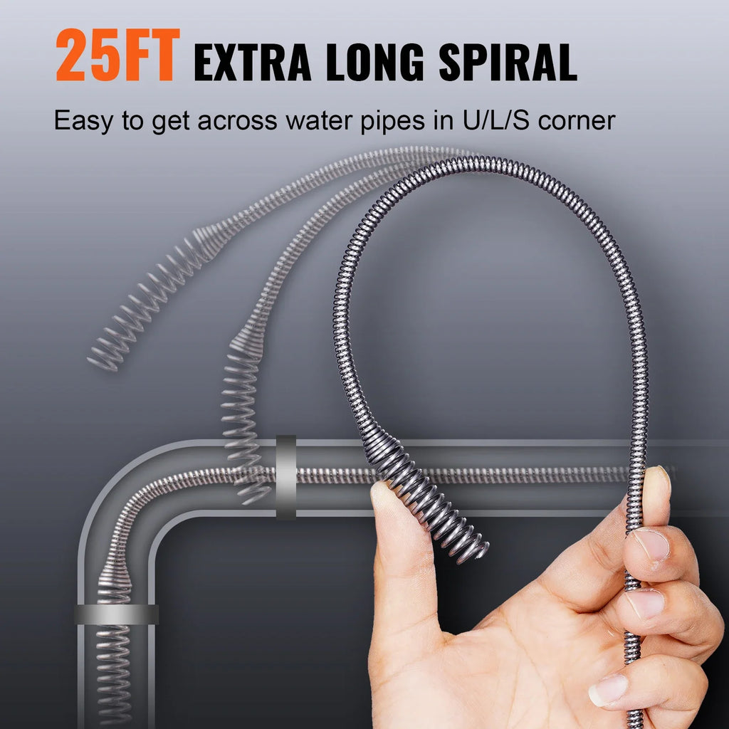 SucceBuy 25ft Drain Auger - Manual Plumbing Snake with Drill Attachment