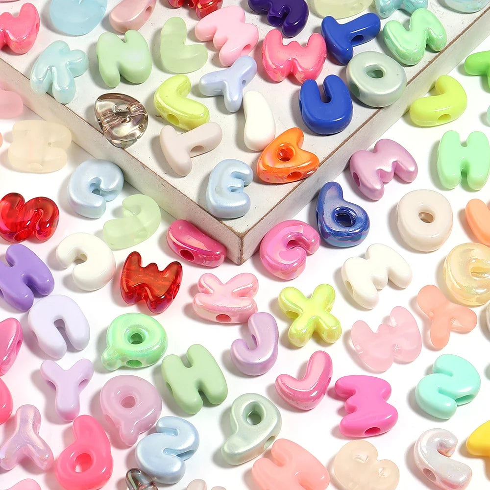 20-30pcs/lot Big Hole Cartoon English Letters Acrylic Beads Colored Loose Spacer Beads For Jewelry Making DIY Necklace Keychain