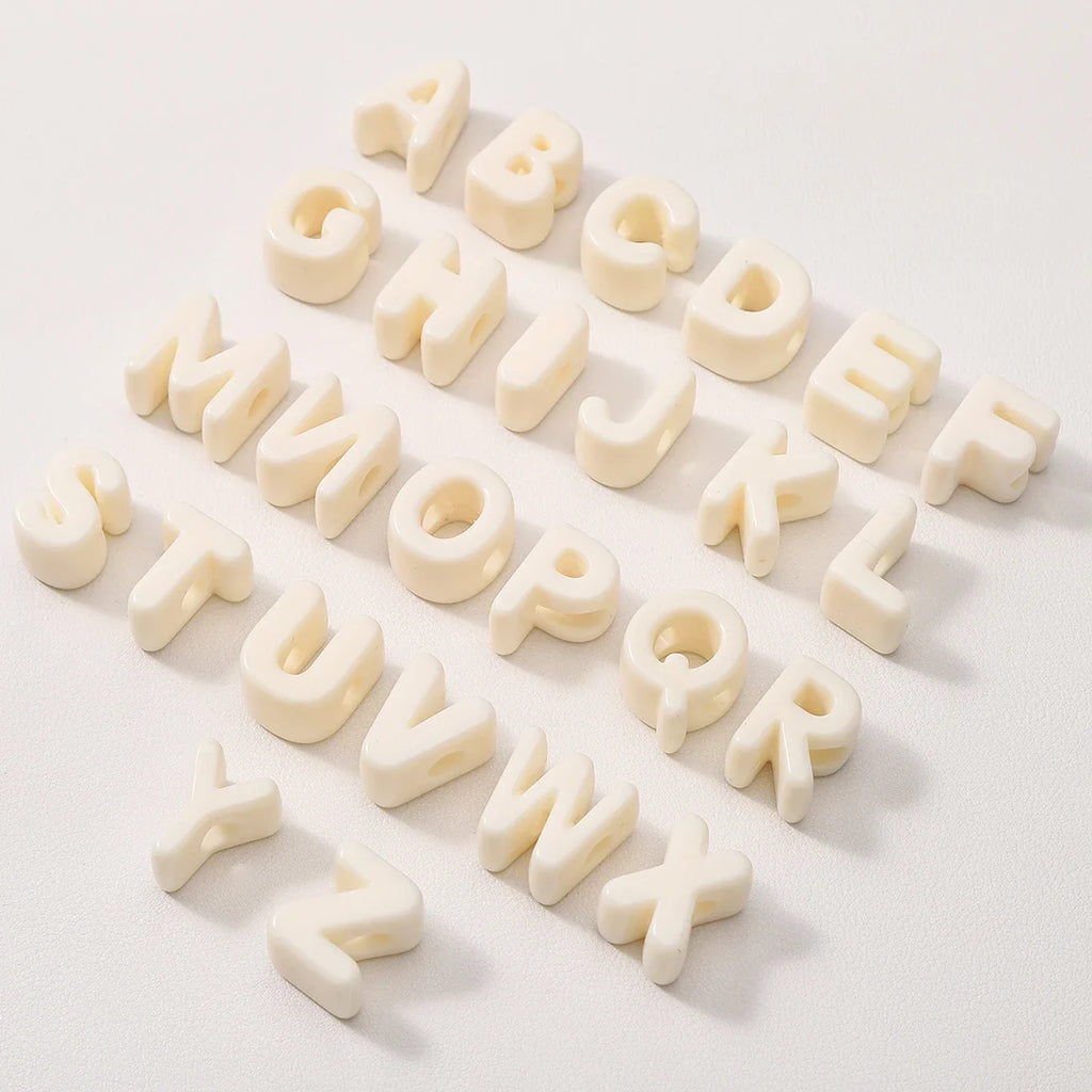 20pcs Beige Acrylic Large Hole Letter Loose Beads DIY Necklace Bracelet Mobile Phone Chain Bag Pendant Jewelry Accessories