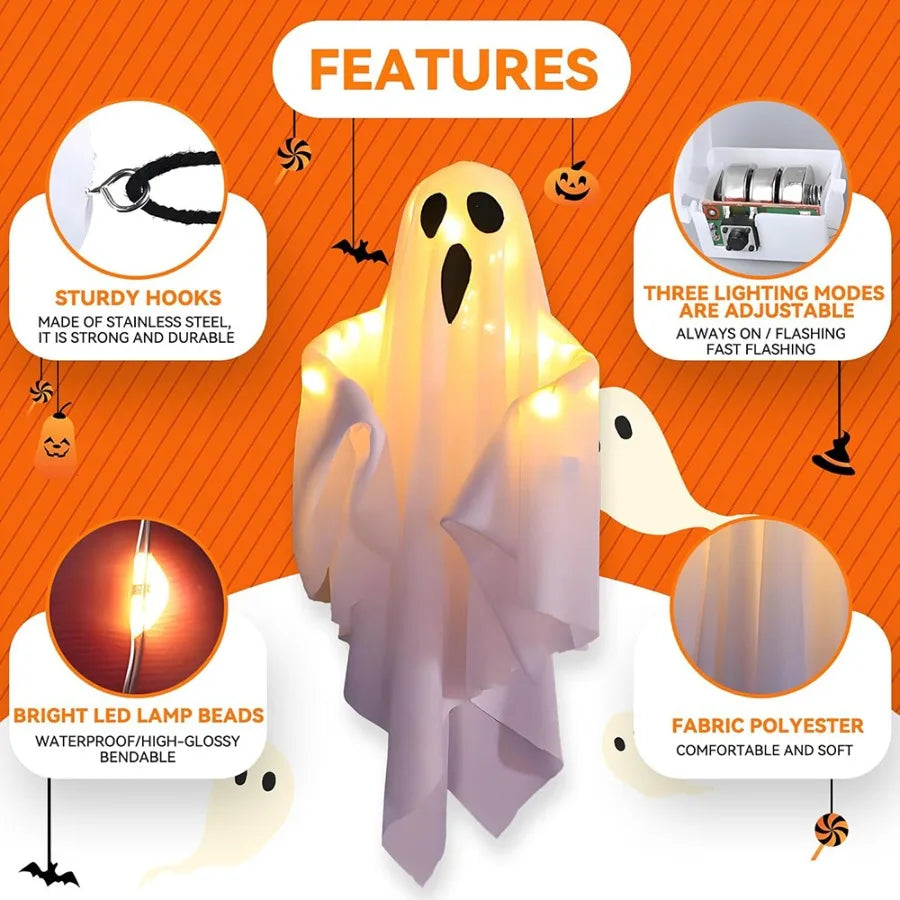 Halloween LED Ghost Lights - Warm White Battery Decorations