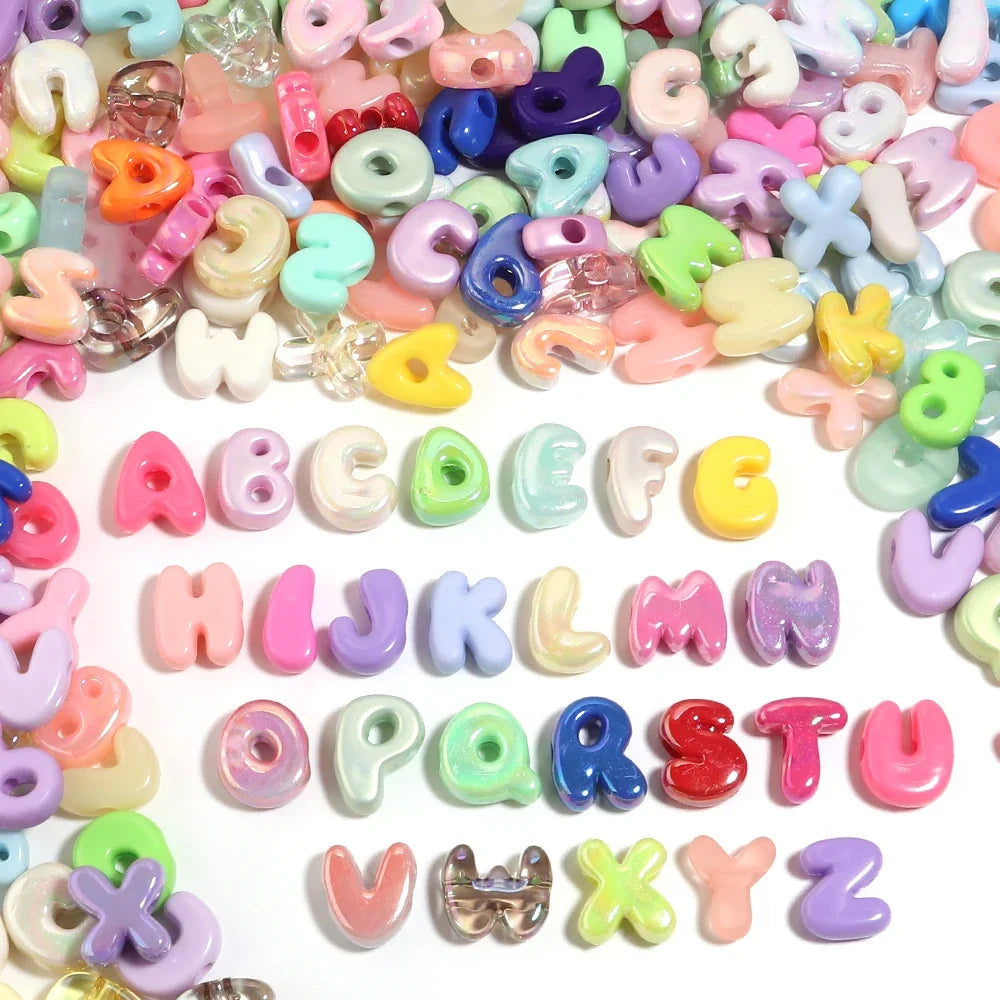 20-30pcs/lot Big Hole Cartoon English Letters Acrylic Beads Colored Loose Spacer Beads For Jewelry Making DIY Necklace Keychain