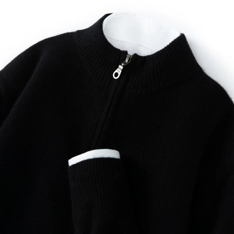 CHICUU Men's 100% Cashmere Sweater Zipper Pullover Mock Neck Long Sleeve Basic Cashmere Knitwear Autumn Winter Clothing Tops