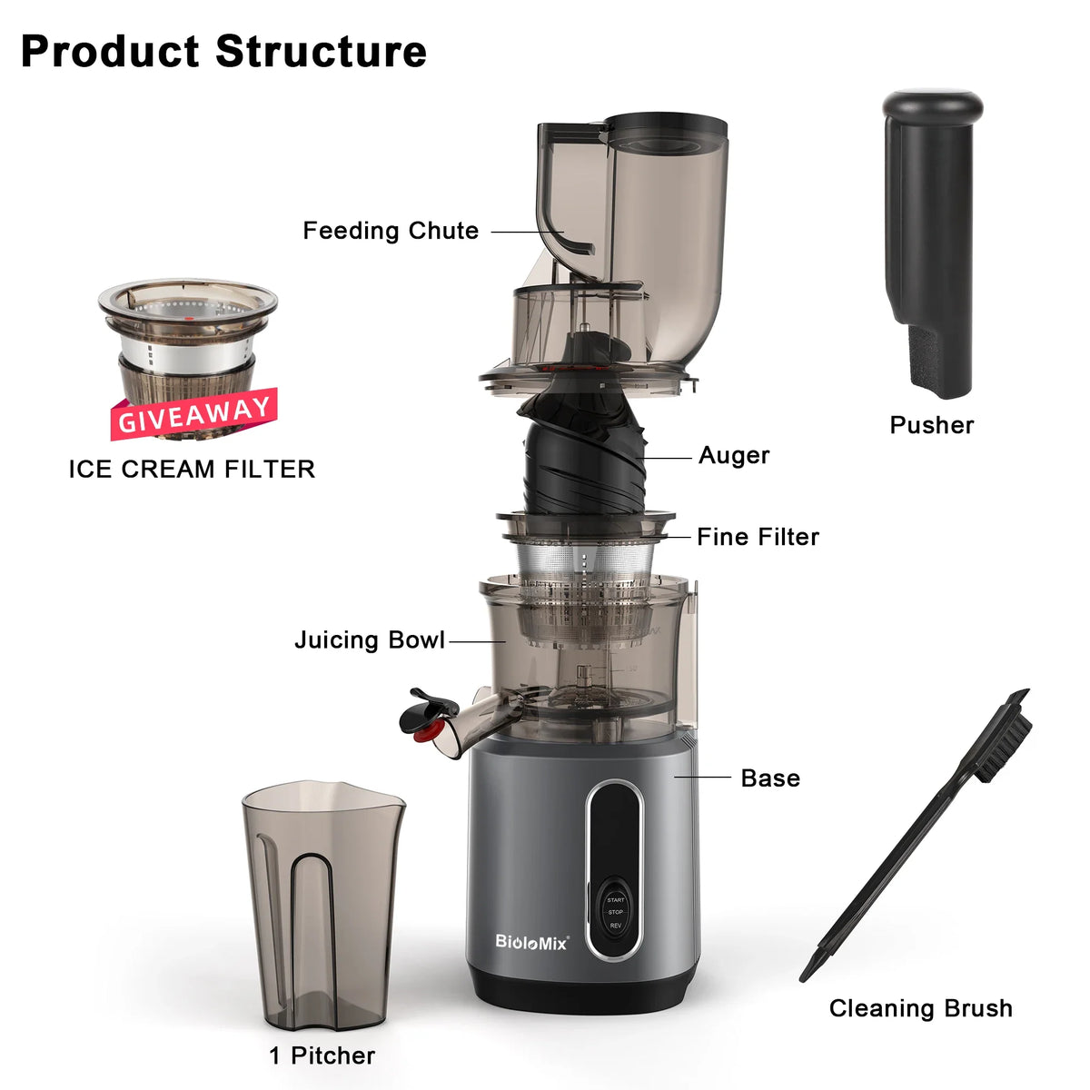 BioloMix HH-916I Cold Press Juicer, 200W