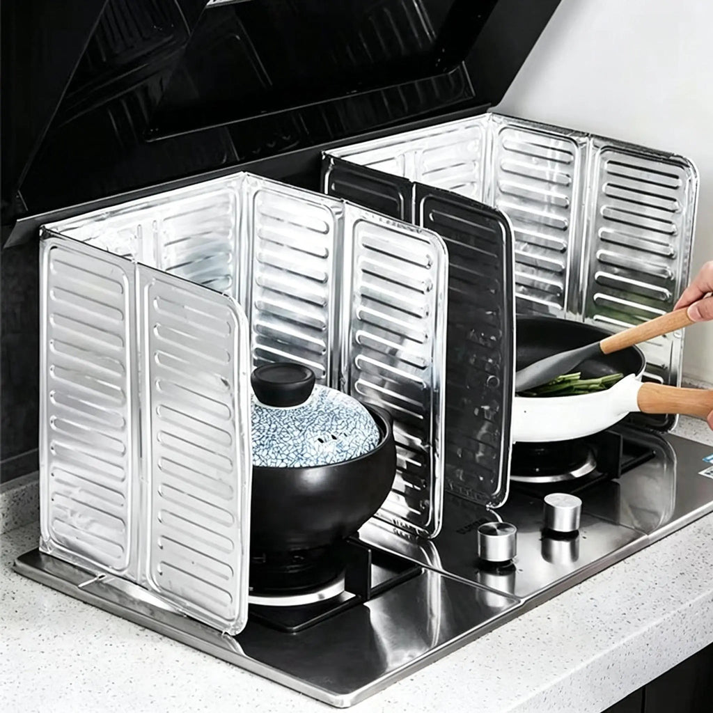 2Pcs Foldable Aluminum Foil Kitchen Splatter Guard Stove Oil Splash Shield Reusable Gas Cooktop Baffle Anti-splash Cooking Prote