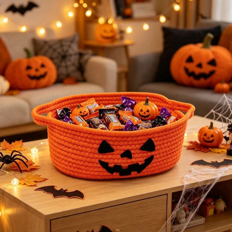 Orange Cotton Rope Pumpkin Storage Basket